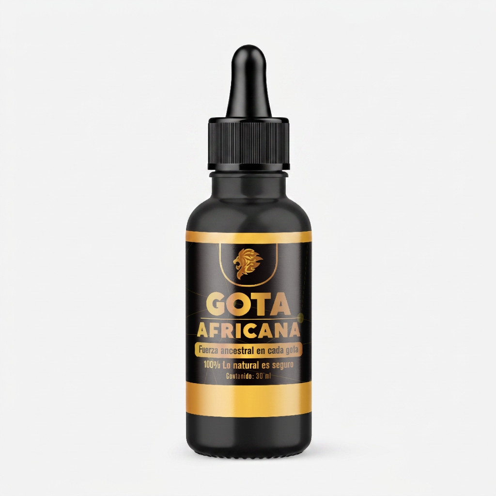 Frasco de Gota Africana con sus ingredientes naturales