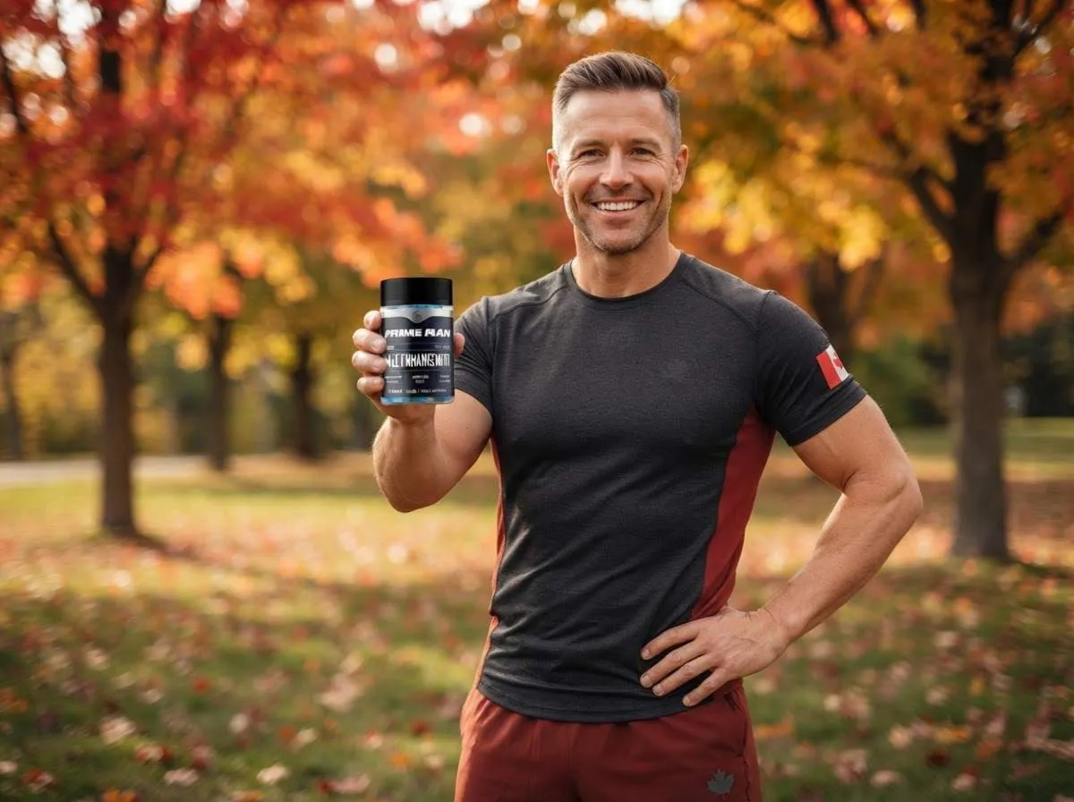 A man in athletic wear standing in a park under autumn maples