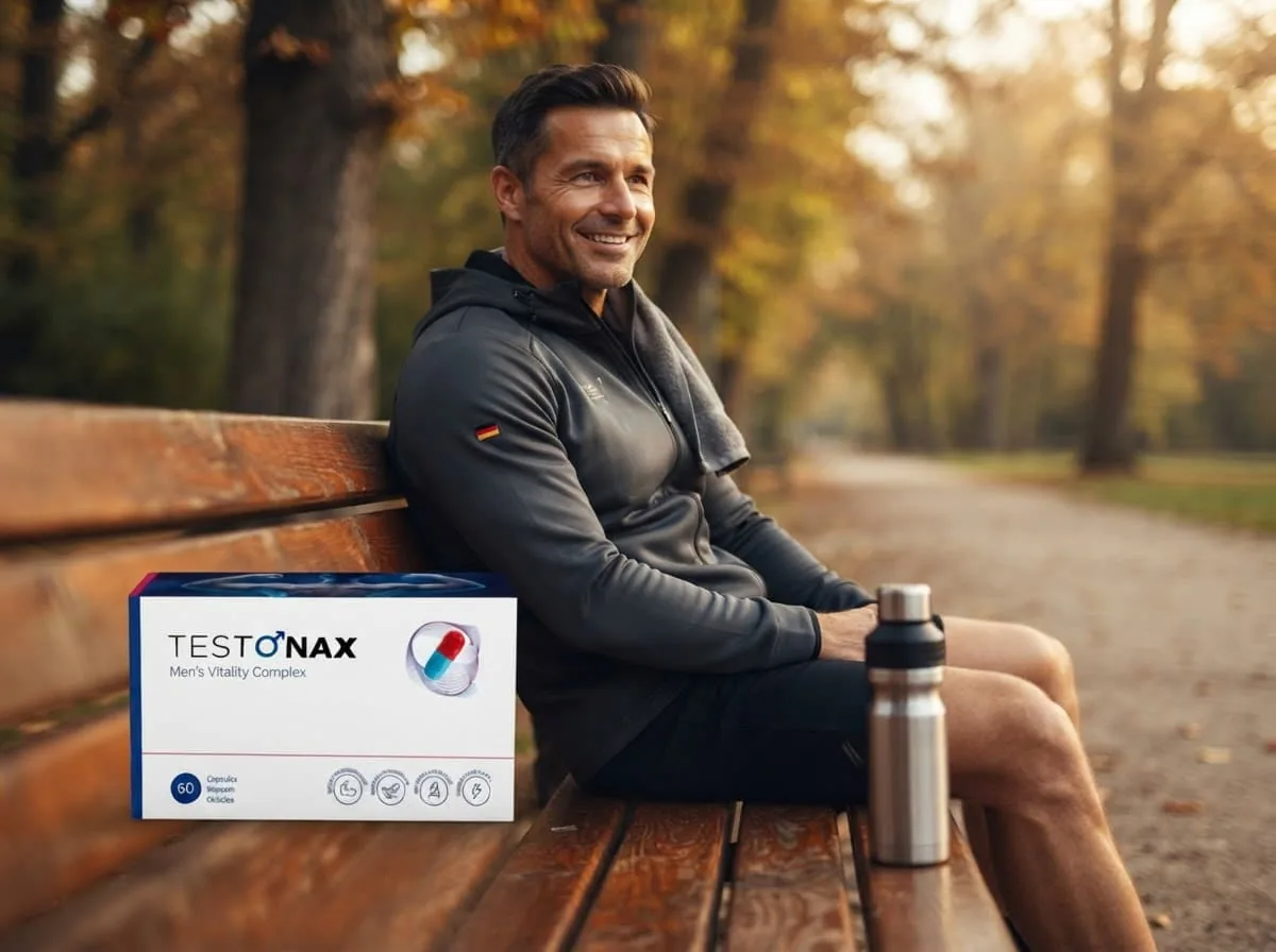 Sportlich gekleideter Mann macht auf einer Parkbank Pause