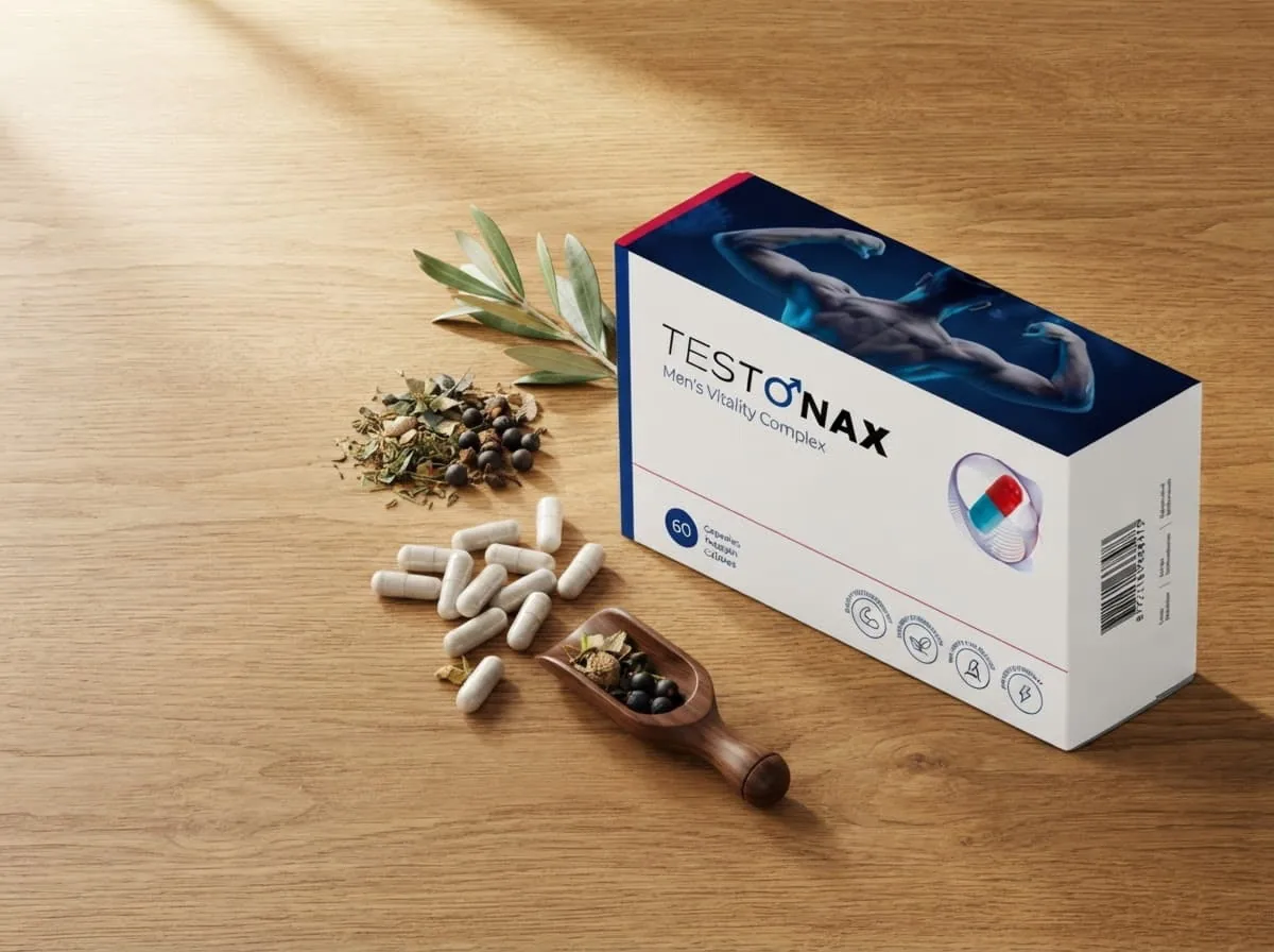 Ausgestreute Kapseln und Kräuter neben einer Packung