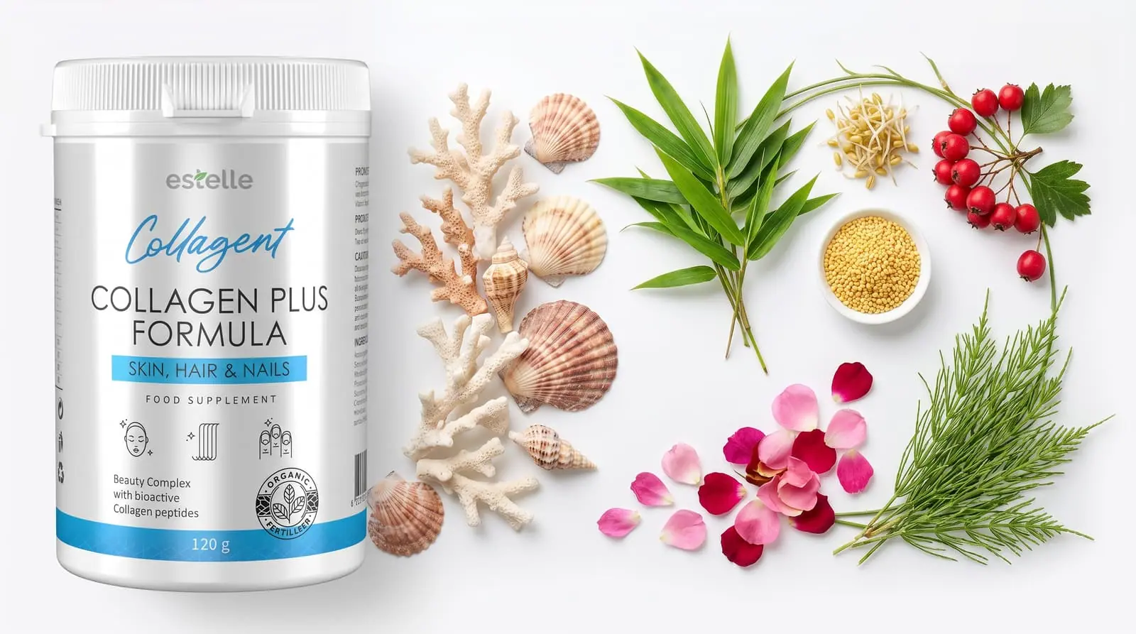 Botaniczna kompozycja składników wellness w Collagent